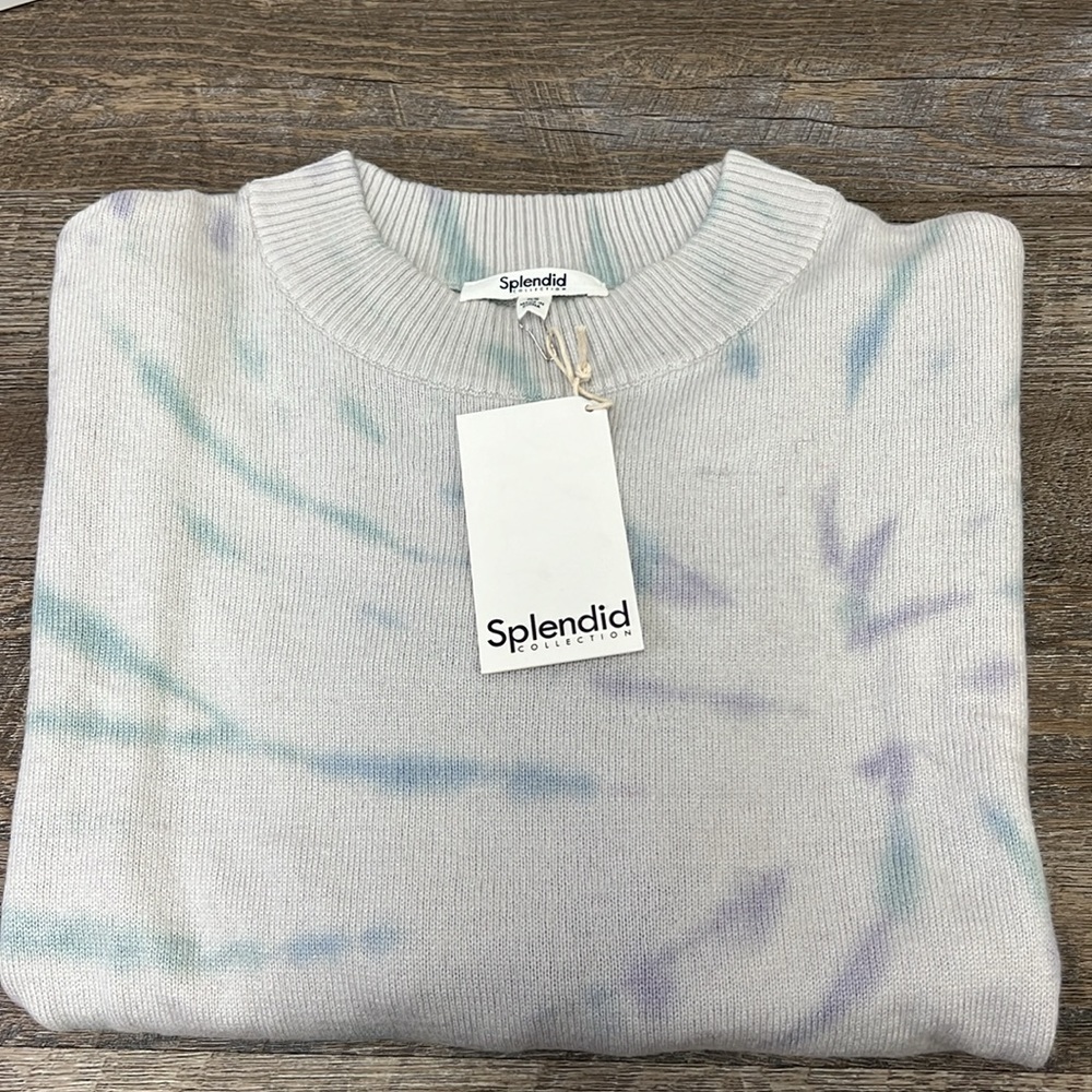 NWT Splendid Adeline Cashmere Blend Arctic Blue Tie Dye Sweater Size XS - Picture 4 of 10